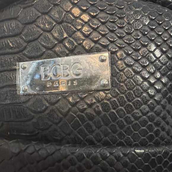 BCBG Paris Black Faux Snakeskin Mini Backpack Chain Detail - Picture 3 of 7